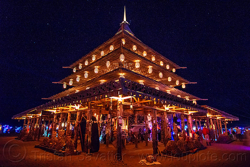 burning man - the temple at night, burning man at night, burning man temple, glowing