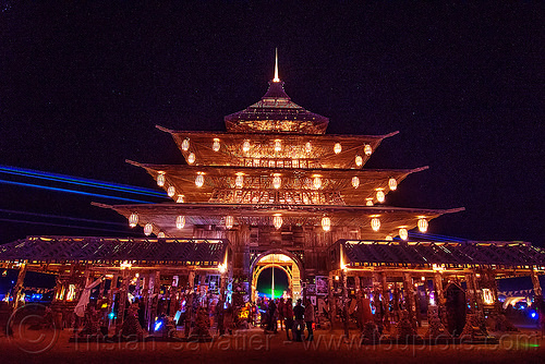 burning man - the temple at night, burning man at night, burning man temple, glowing