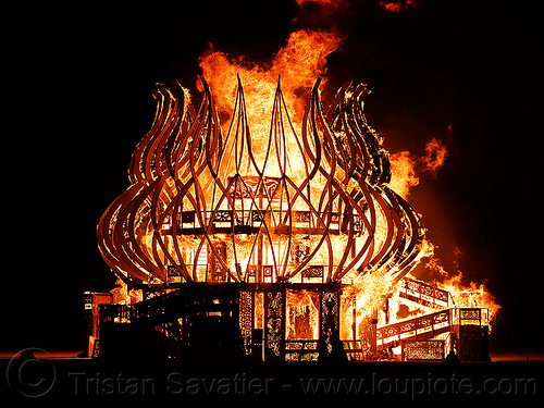 burning man - the temple is burning, burning man at night, burning man temple, fire of fires