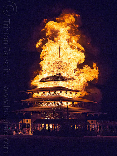 burning man - the temple on fire, burning man at night, fire, frame, temple