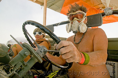 burning man - truck driver with 3m respirator - dust mask, 3m respirator, 4x4, all-terrain, army truck, driver, dust mask, dust storm, goggles, lorry, mercedes truck, military truck