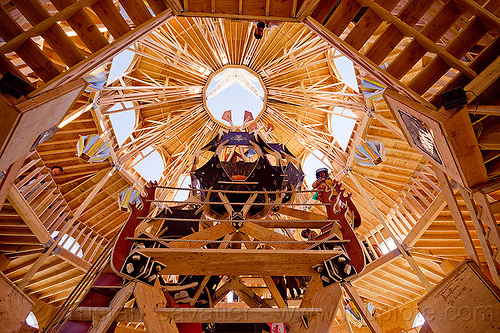 burning man - under the man, art installation, base, bee here now!, pedestal, the man, wood, wooden frame