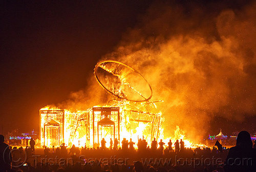 burning man - vitruvian man collapse in fire, burning man at night, fire, night of the burn, the man, vitruvian man