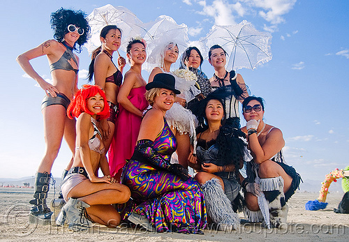 burning man - wedding, attire, burning man outfit, umbrellas, women