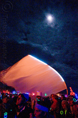 burning man - white flag and full moon, burning man at night, flag, full moon