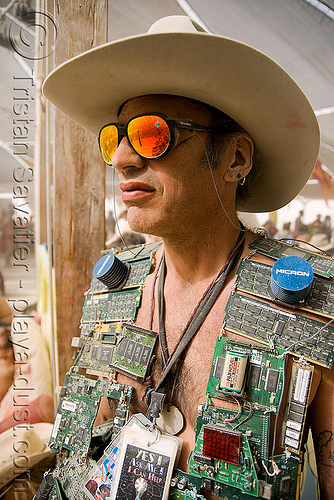 burning man - wired burner - brillig, brillig, circuits, cowboy hat, man, sunglasses