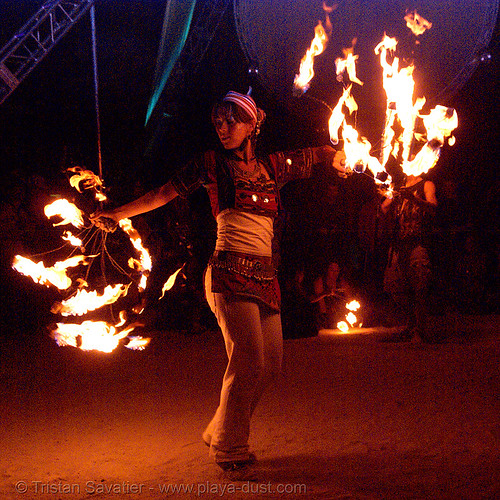 burning man - woman dancing with fire fans, burning man at night, fire dancer, fire dancing, fire flies, fire performer, fire spinning, woman