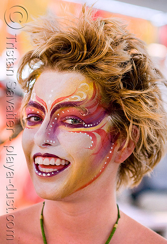 burning man - woman with face paint - gabrielle, body paint, body painting, makeup, woman