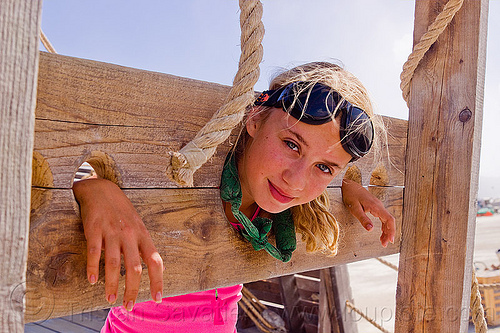 burning man - wooden yoke, blonde, child, gallion, girl, goggles, kid, la llorona, restrained, restraint, shipwreck, teen, teenager, yoke