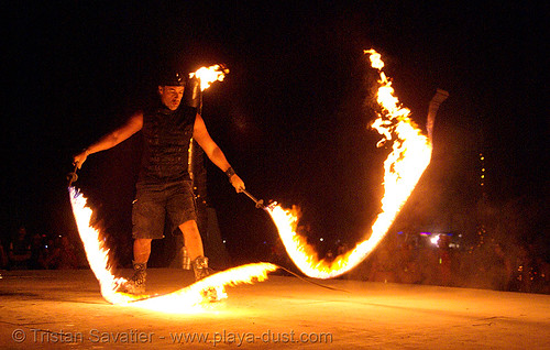 burning man - zenferno with fire whips - fire performer on the shiva vista stage, burning man at night, fire whips, michael dragonfly, shiva vista stage, zenferno