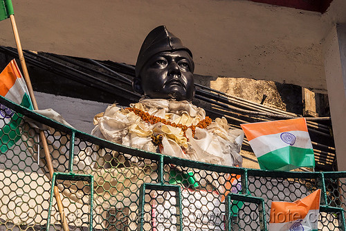 bust monument of a famous indian leader - darjeeling (india), darjeeling, flags, man, monument, sculpture, statue