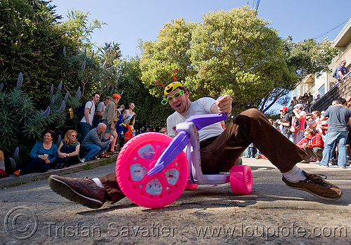 byobw - "bring your own big wheel" race - toy tricycles (san francisco), big wheel, drift trikes, moving fast, potrero hill, race, safety helmet, speed, speeding, toy tricycle, toy trike, trike-drifting