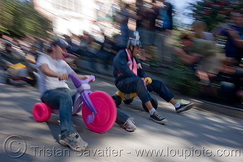 byobw - "bring your own big wheel" race - toy tricycles (san francisco), big wheel, drift trikes, moving fast, potrero hill, race, speed, speeding, toy tricycle, toy trike, trike-drifting