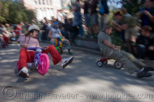 BYOBW - "bring your own big wheel" race - toy tricycles (san francisco), big wheel, drift trikes, moving fast, potrero hill, race, speed, speeding, toy tricycle, toy trike, trike-drifting