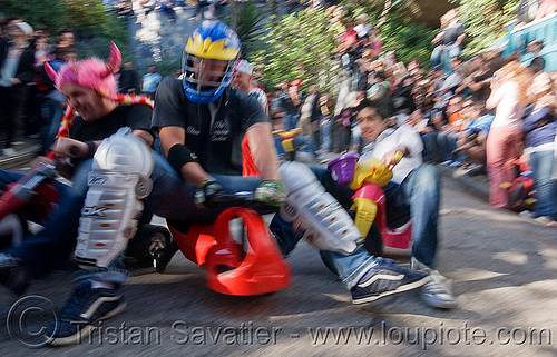byobw - "bring your own big wheel" race - toy tricycles (san francisco), big wheel, drift trikes, football helmet, moving fast, potrero hill, race, speed, speeding, toy tricycle, toy trike, trike-drifting