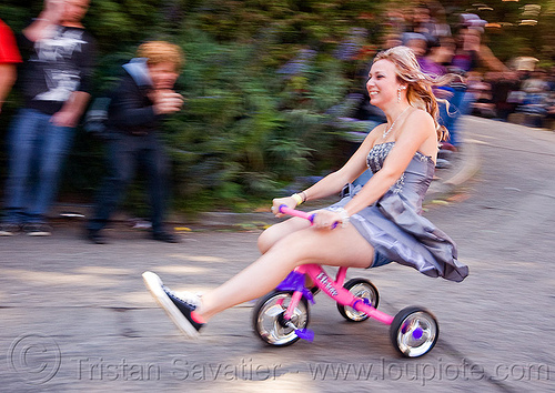 byobw - "bring your own big wheel" race - toy tricycles (san francisco), big wheel, byobw 2011, drift trikes, moving fast, potrero hill, race, speed, speeding, toy tricycle, toy trike, trike-drifting, woman