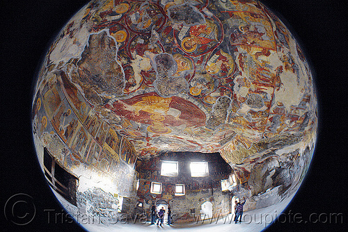byzantine frescos on ceiling of the cave church - sümela monastery (turkey country), byzantine art, fisheye, frescoes, orthodox christian, painting, sumela, sümela monastery, trabzon