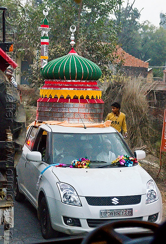 car decorated with mosque dome & minaret on its roof - eid-milad-un-nabi muslim festival (india), decorated car, dome, eid e milad un nabi, eid e milād un nabī, islam, mawlid, minaret, mosque, muhammad's birthday, muslim festival, nabi day, prophet's birthday, suzuki, عید میلاد النبی, ईद मिलाद नबी