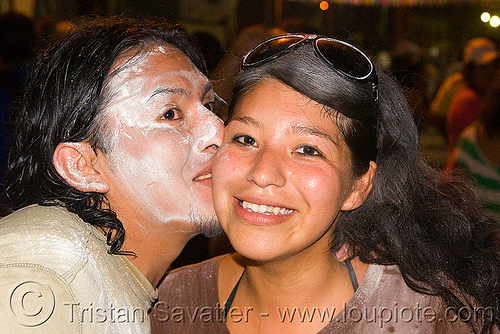 carnaval - carnival in jujuy capital (argentina), andean carnival, argentina, carnaval de la quebrada, jujuy capital, kissing, man, noroeste argentino, san salvador de jujuy, talk powder, woman