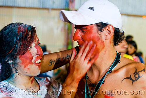 carnaval - carnival in jujuy capital (argentina), argentina, carnaval de la quebrada, face painting, facepaint, jujuy capital, man, noroeste argentino, red paint, san salvador de jujuy, woman