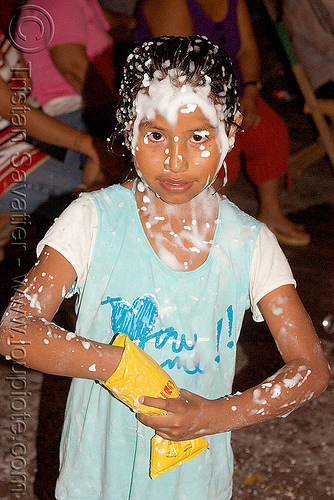 carnaval - carnival in jujuy capital (argentina), andean carnival, argentina, carnaval de la quebrada, child, jujuy capital, kid, little girl, noroeste argentino, san salvador de jujuy, spray foam