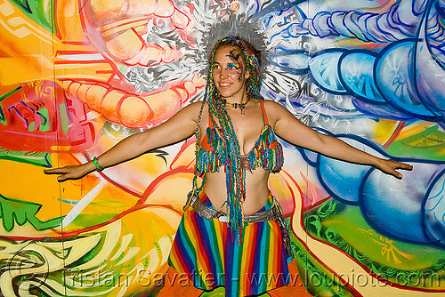carolina sunshine at the sand by the ton rave party (oakland), corolina sunshine, mural, painting, party, raver, sand by the ton, woman