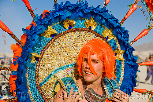 carrot girl - more carrot - burning man 2009, burning man, carrots, more carrot, oasis47, orange hair, orange wig, woman