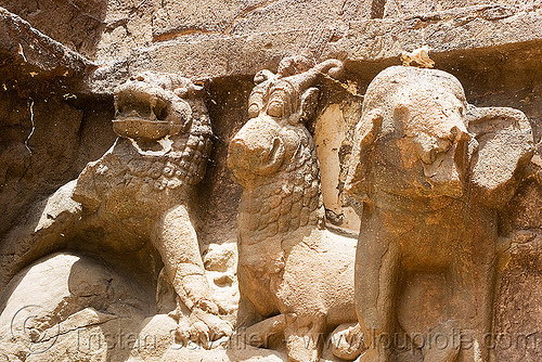 cartoonish dragon scrupture - kailash monolithic hindu temple - ellora caves (india), dragon, ellora caves, hindu temple, hinduism, india, kailash temple, monolithic, rock-cut, sculpture, stone elephant, कैलास मन्दिर