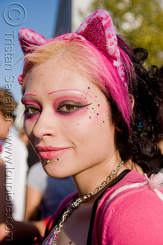 cat ears - candy kid - girl - pink makeup - jendoll, bindis, cat ears headband, clothing, fashion, jendoll, jewelry, kandi kid, kandi raver, lovevolution, makeup, pink, raver outfits, shaved eyebrows, woman