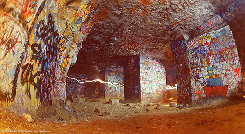catacombes de paris - catacombs of paris (off-limit area) - la plage, cave, clandestines, fisheye, graffiti, illegal, la plage, paris, trespassing, tunnel, underground quarry