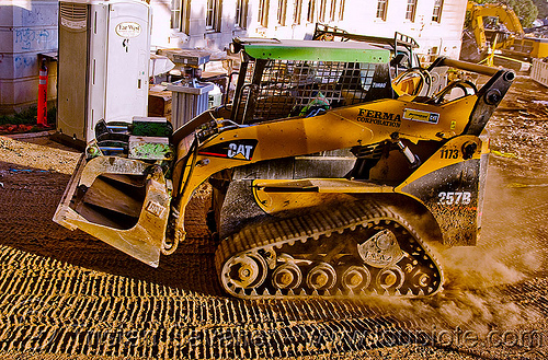 caterpillar cat 257b tracked skid steer loader - multi terrain loader, abandoned building, abandoned hospital, building demolition, cat 257b, caterpillar 257b, front loader, multi terrain loader, presidio hospital, presidio landmark apartments, skid steer loader