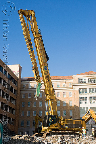 caterpillar cat 385c ultra high demolition excavator - building demolition, abandoned building, abandoned hospital, at work, building demolition, cat 385c, caterpillar 385c, caterpillar excavator, demolition excavator, high reach demolition, hydraulic hammer, long reach demolition, npk e-213, presidio hospital, presidio landmark apartments, ultra high demolition, working