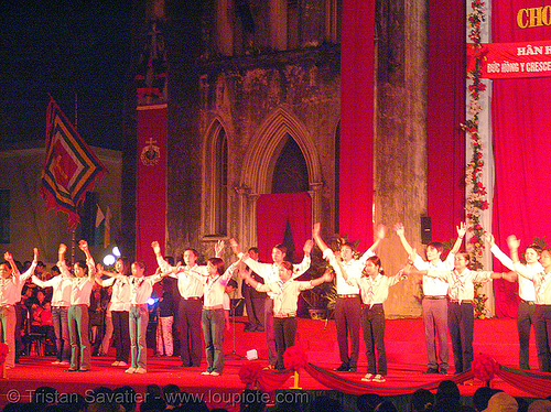 celebration in front of the cathedral - vietnam, cathedral, church, hanoi, red