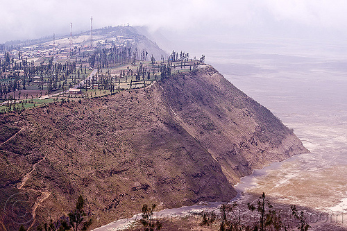 cemoro lawang - tengger caldera, agriculture, bromo volcano, cemoro lawang, cliff, farming, fields, gunung bromo, lautan pasir, mountains, tengger caldera, volcanic ash