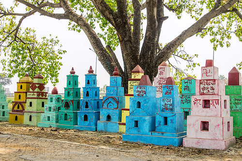 cenotaphs - hindu memorial monuments (india), cenotaphs, colorful, hinduism, painted, row, tree