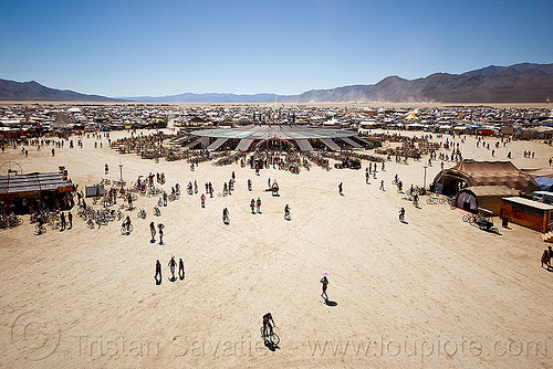 center camp aerial - burning man, aerial photo