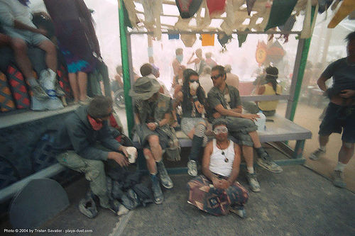 center camp during a dust storm - burning-man 2003, cafe, dust storm
