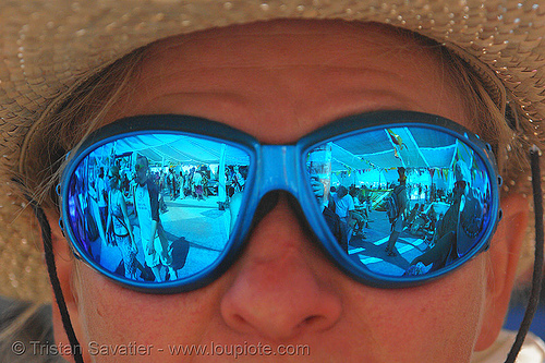 central camp in blue - burning man 2006, blue, goggles, sunglasses
