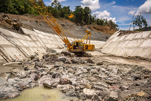 channel construction - poso hydroelectric power plant project, construction, crawler crane, hydroelectric, tracked crane