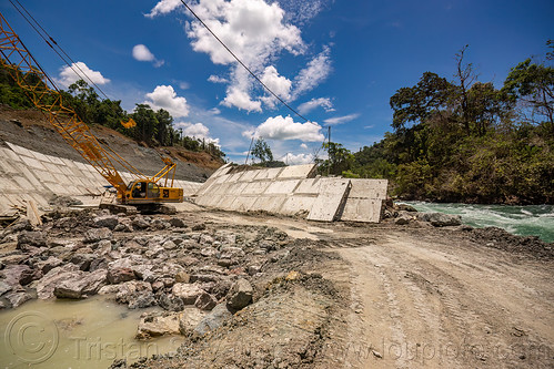 channel construction - poso hydroelectric power plant project, construction, crawler crane, hydroelectric, tracked crane