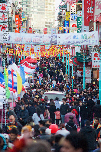 chinese new year festival (chinatown, san francisco), banners, chinatown, chinese new year, crowd, crowded, lunar new year