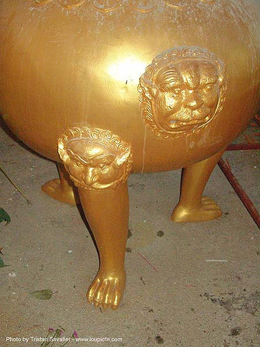 chinese temple - sculpture - golden lion legs - tha ton - near fang (thailand), chinese temple, golden color, heads, night, sculptures, tha ton