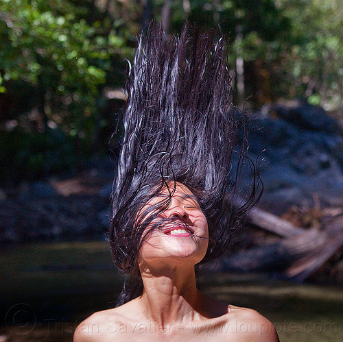 chinese woman whipping hair, bathing, big sur, chinese woman, hiking, pine ridge trail, sykes hot springs, trekking, vantana wilderness