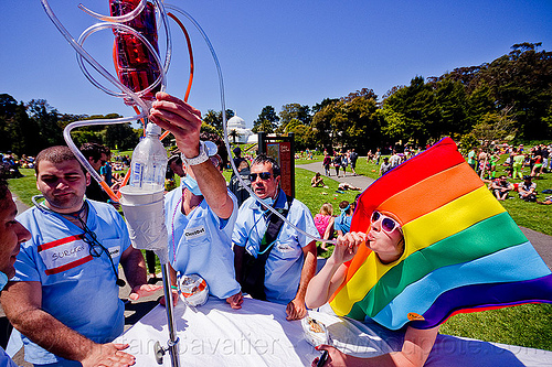 ciccio - italian paramedics - bay to breaker 2012 (san francisco), bay to breakers, ciccio, doctors, footrace, golden gate park, intravenous, iv, medics, men, paramedics, patient, rainbow colors, rainbow costume, street party, woman