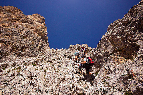 climbing the scalette via ferrata - dolomites, alps, climbers, dolomites, dolomiti, mountain climbing, mountaineer, mountaineering, mountains, rock climbing, via ferrata, via scalette