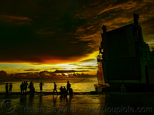 cloudy sunset - ferry dock - makassar harbor, backlight, clouds, cloudy, ferry, ferryboat, horizon, makassar, ocean, ramp, sea, seascape, ship, silhouettes, sunset