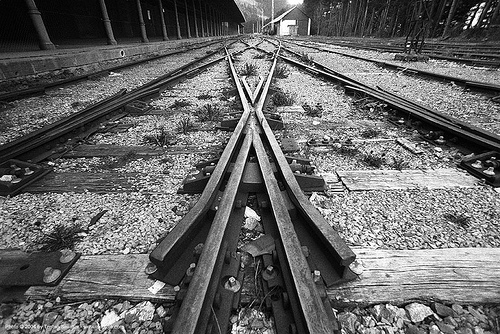 coeur-de-croisement - rail frog - abandoned canfranc estation train station, canfranc estación, canfranc estation, coeur de croisement, estación internacional de canfranc, rail frog, rail tracks, railroad switch, railroad tracks, railway frog, railway tracks, train tracks