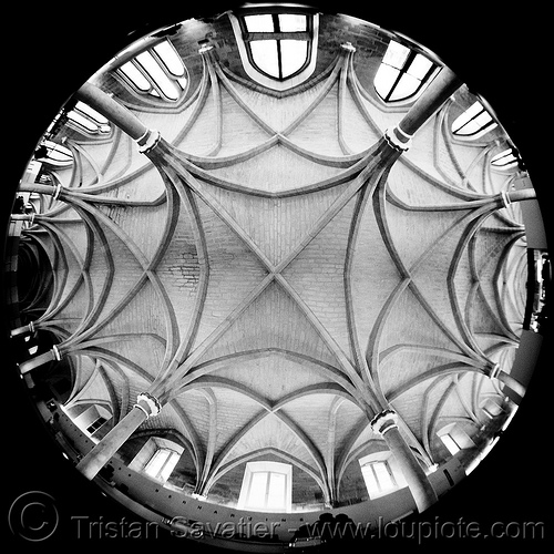 collège des bernardins - gothic architecture - stone vaults - monastery (paris), architecture, cistercian, collège des bernardins, fish-eye, gothic, medieval, monastery, stone vaults