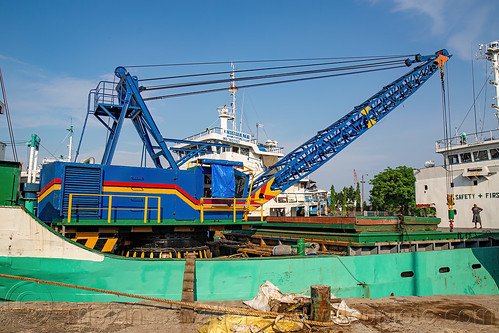 colorful cargo ship crane, boat, cargo ship, dock, harbor, merchant ship, ship crane, surabaya