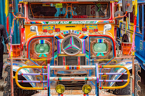 colorful jeepney - front grill (philippines), baguio, colorful, decorated, front grill, jeepney, painted, philippines, truck